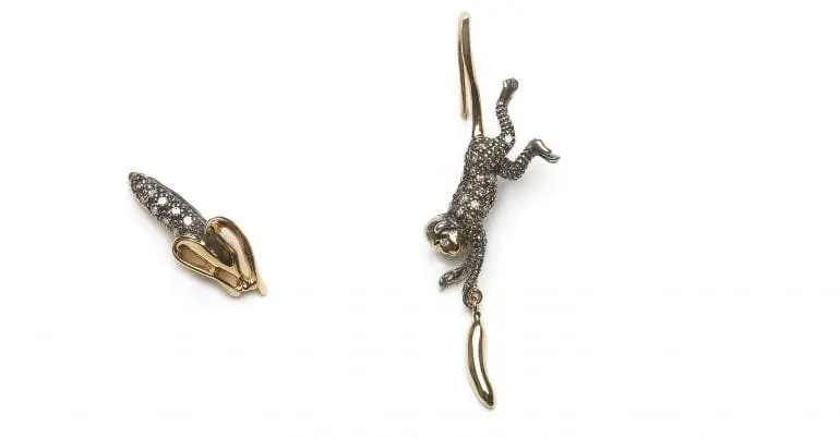 monkey-collection-monkey-and-banana-studs-18ct-yellow-gold-sterling-silver-brown-diamonds