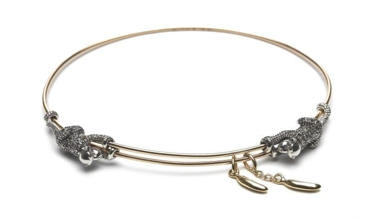 Animal Collection Monkey and Banana bracelet, 18ct rosé gold, sterling silver and brown diamonds