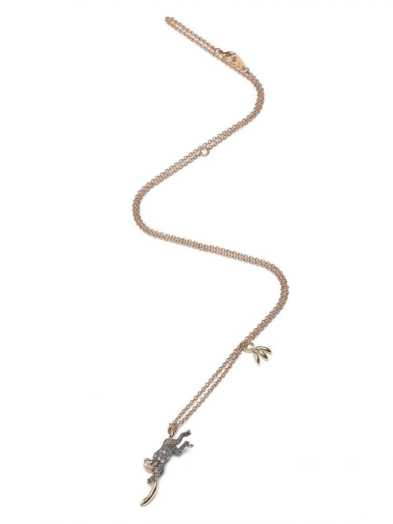 Monkey Collection, Monkey banana necklace, 18ct yellow gold, 18ct rosé gold, brown diamonds, Sterling silver