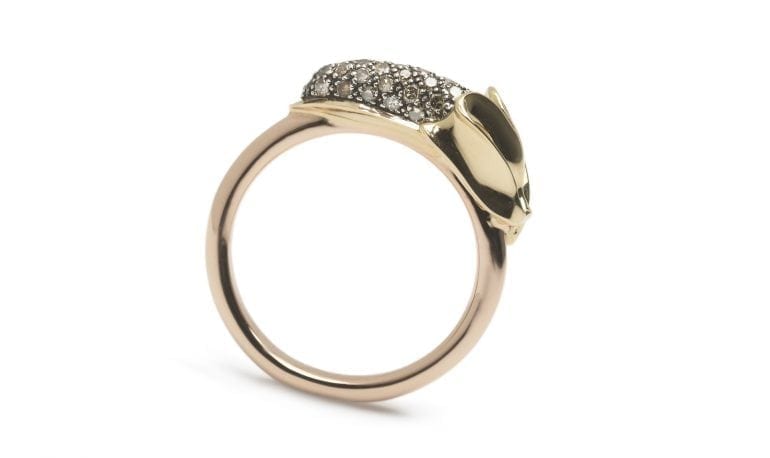 Monkey collection, Banana ring, 18ct rose gold 18 ct yellow gold, sterling silver, brown diamonds 1