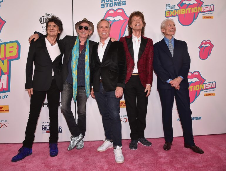 NEW YORK, NY - NOVEMBER 15: (L-R) Ronnie Wood, Keith Richards, designer Tommy Hilfiger, Mick Jagger, and Charlie Watts attend The Rolling Stones celebrate the North American debut of Exhibitionism at Industria in the West Village on November 15, 2016 in New York City. (Photo by Theo Wargo/Getty Images for The Rolling Stones) *** Local Caption *** Ronnie Wood; Keith Richards; Tommy Hilfiger; Mick Jagger; Charlie Watts