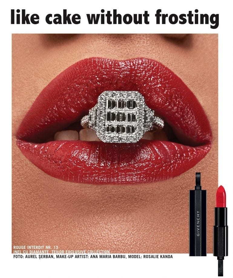 Lips without lipstick are like cake without frosting, Rouge Interdit Nr. 13 Inel cu diamante, Teilor Exclusive Collection
