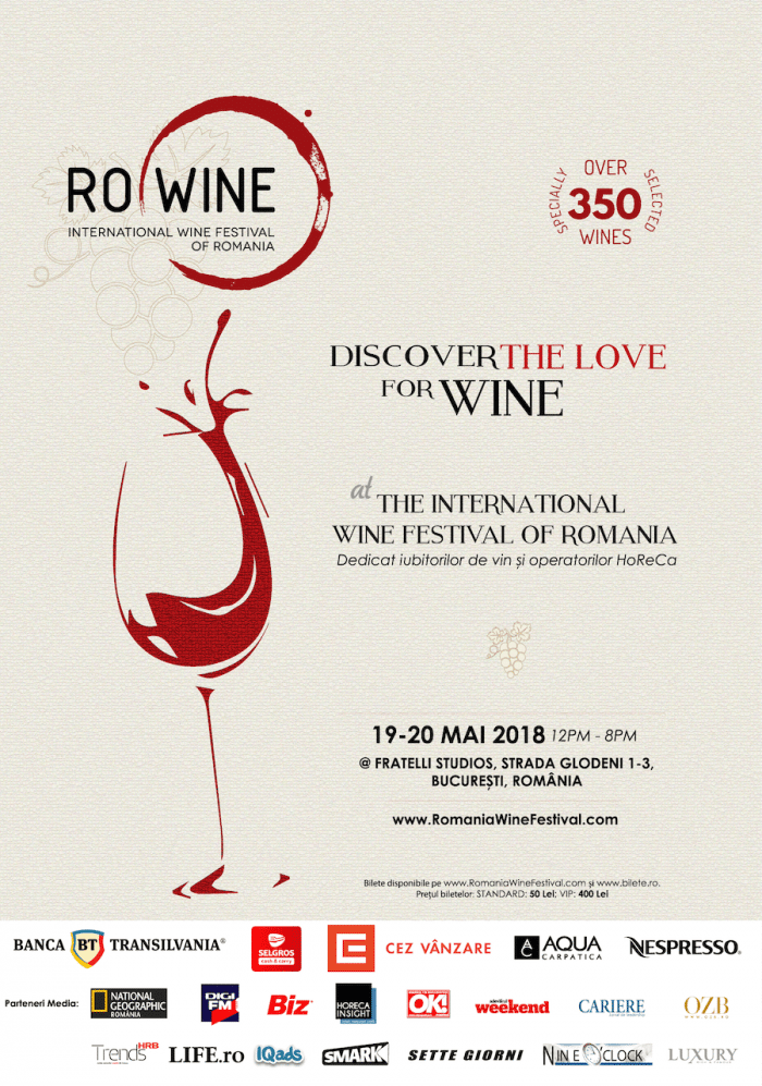 Descoperă arta vinului, la RO-Wine, alături de Cornel Ilie și Virgil Ianțu! Workshopuri, o bursă RO-Wine, dar și o secțiune VIP, printre noutățile ediției din 19 și 20 mai 2018!