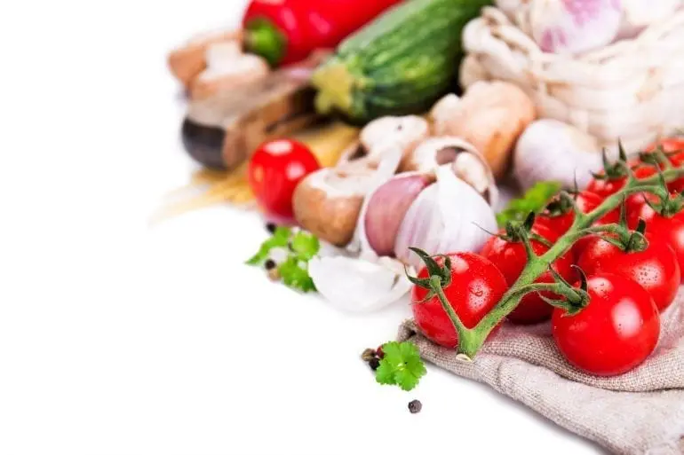 Fresh raw vegetables, vegetarian or healthy concept, isolated on a white background with copy space
