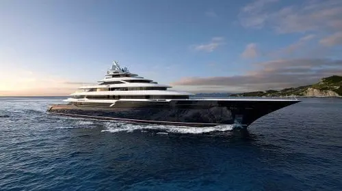 Giga-iahtul Columbus Classic, de 120 de metri, cu două piscine și o cascadă spectaculoasă la bord