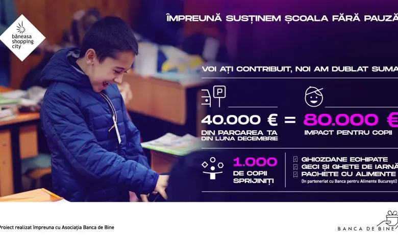Baneasa Shopping CIty a donat 80.000 euro catre copii din medii defavorizate, prin intermediul proiectului Școala fără pauză